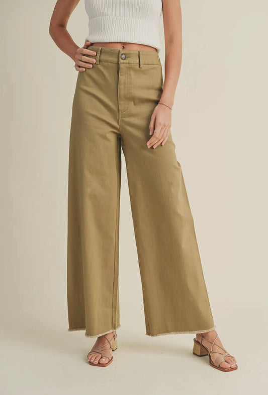 Khaki women wide leg jeans