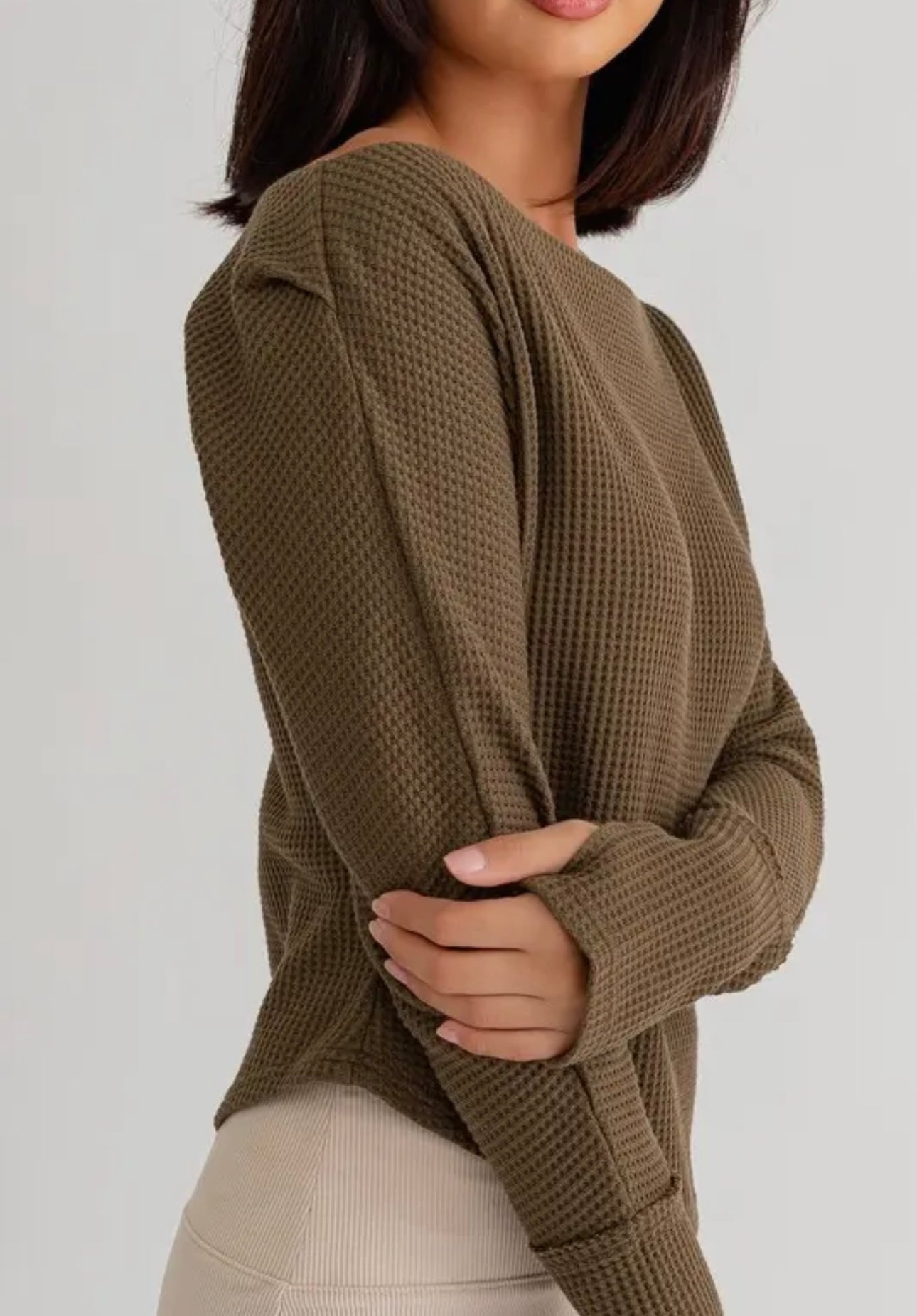 olive off the shoulder thermal