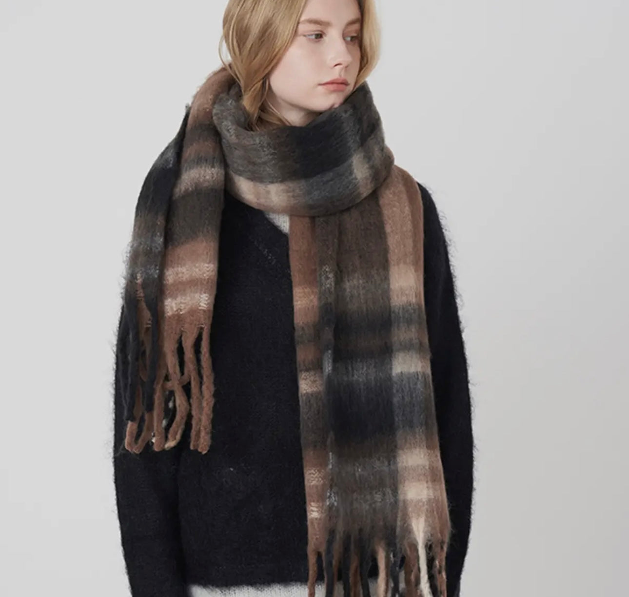 brown oversized plaid scarf