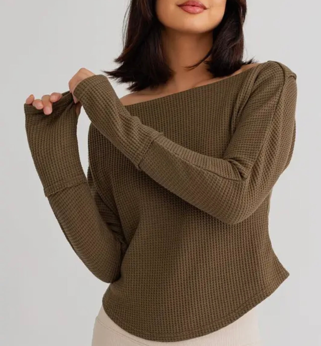 olive off the shoulder thermal