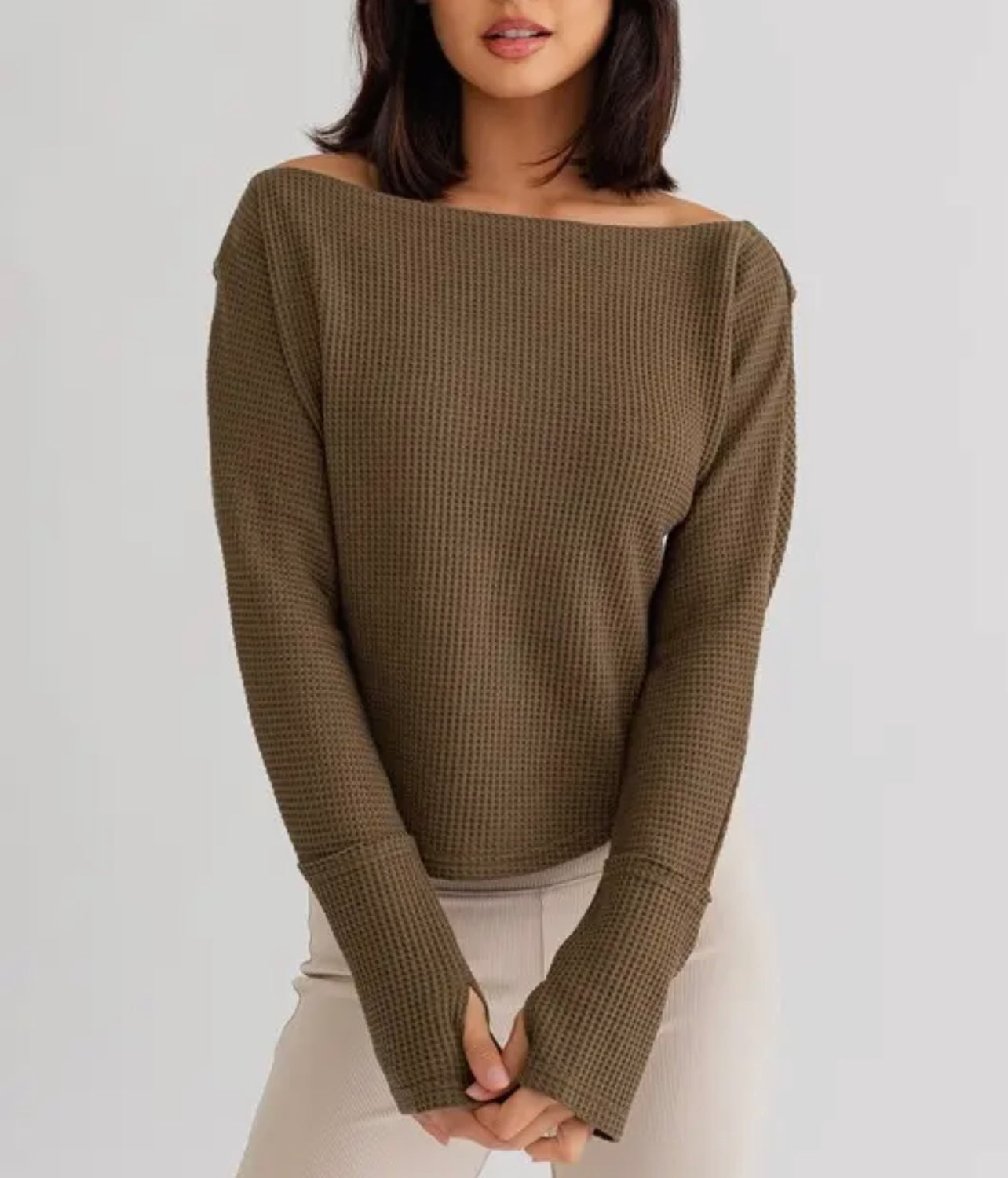 olive off the shoulder thermal