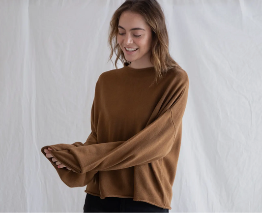 brown mock neck sweater